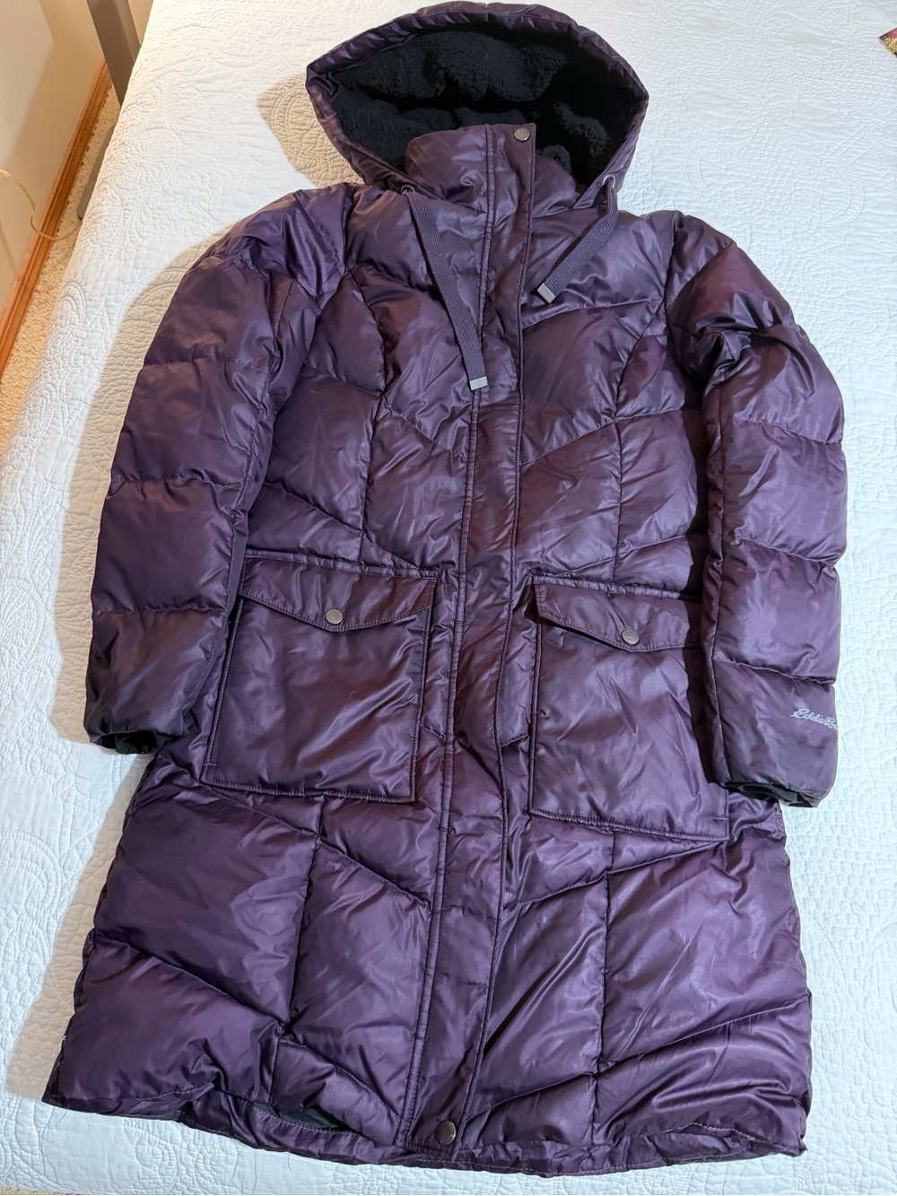 Eddie Bauer Women’s Long Puffer Coat with Hood - Purple Size S